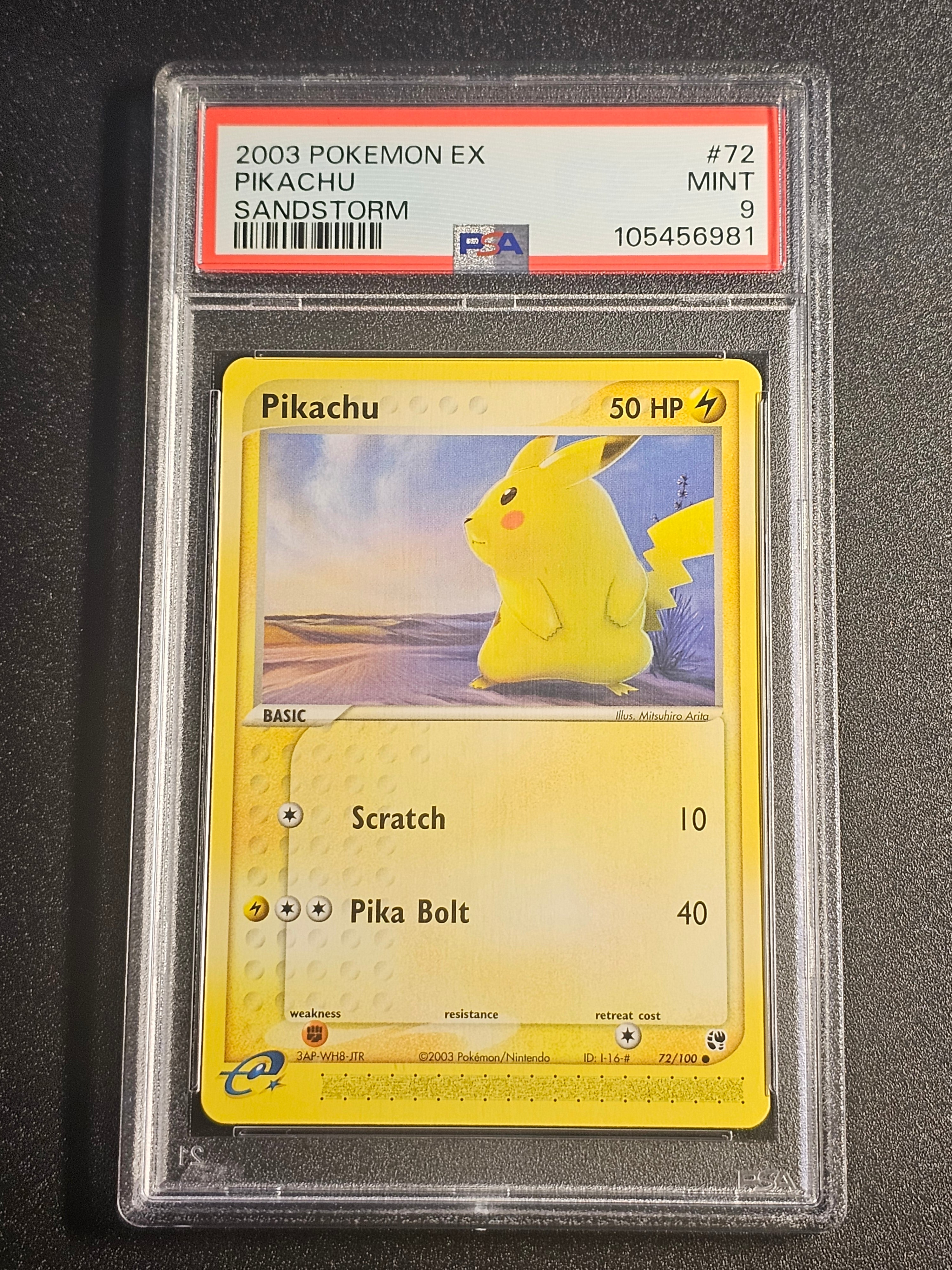 Pokemon TCG - Pikachu 72/100 PSA 9 Sandstorm