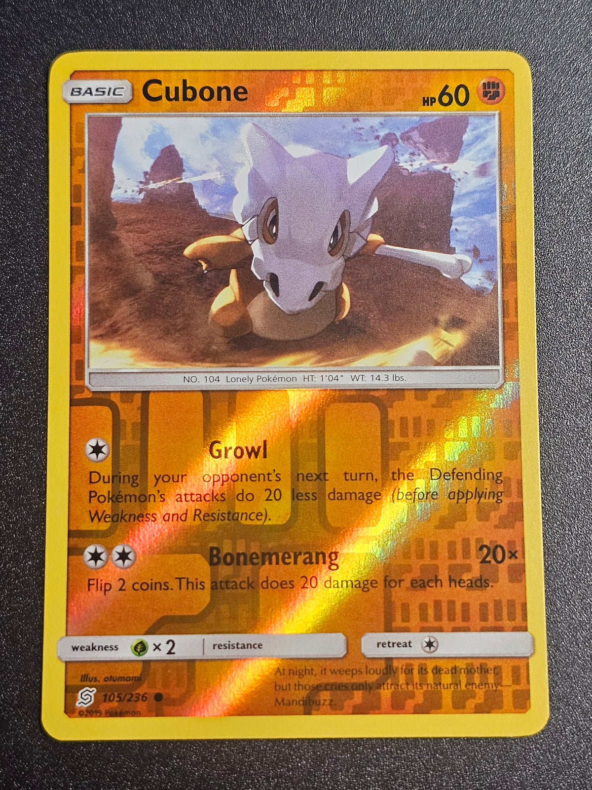 Pokemon TCG - Cubone 105/236 Reverse Holo Unified Minds