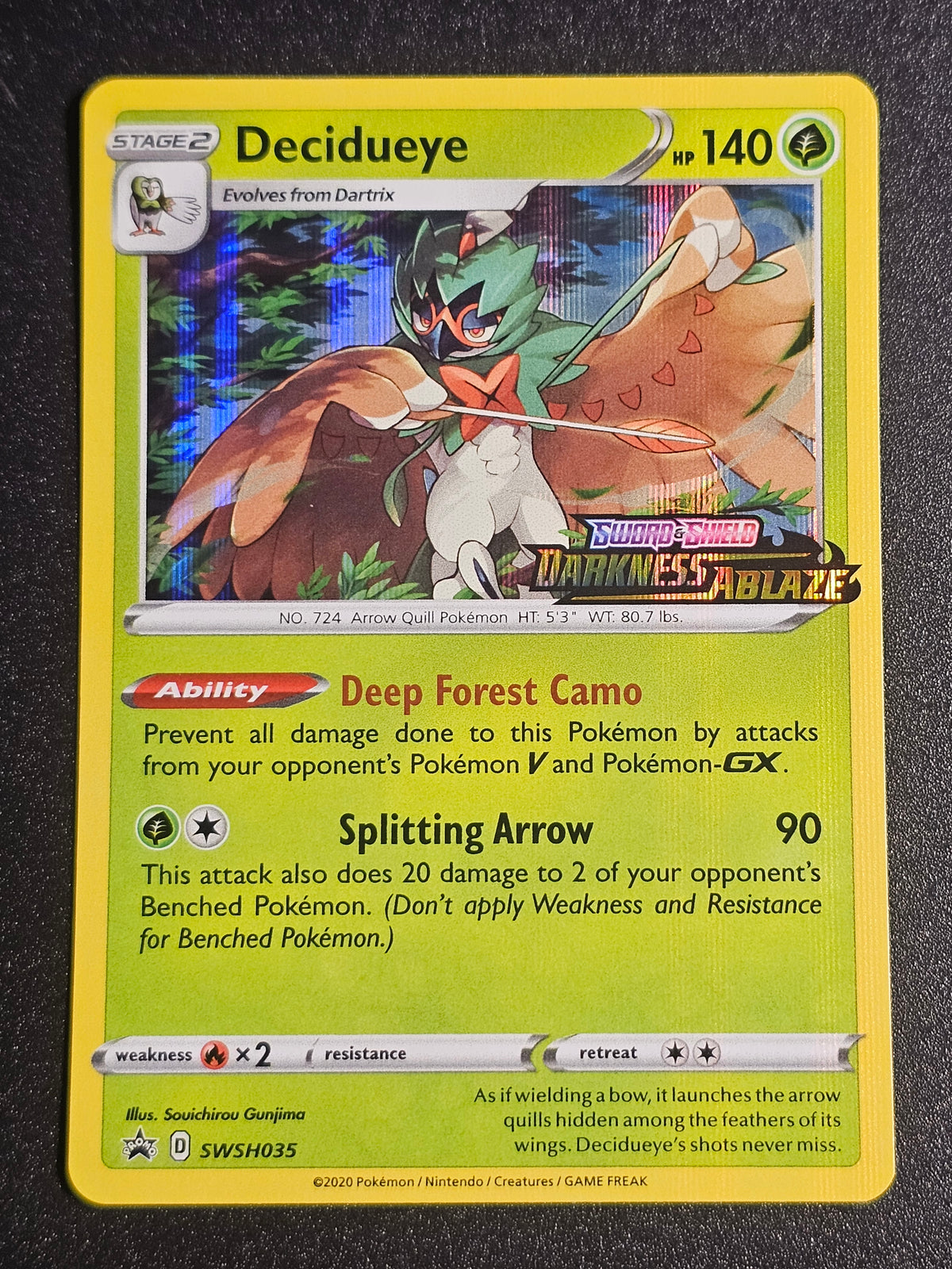 Pokemon TCG - Decidueye SWSH035 Darkness Ablaze Pre Release Promo